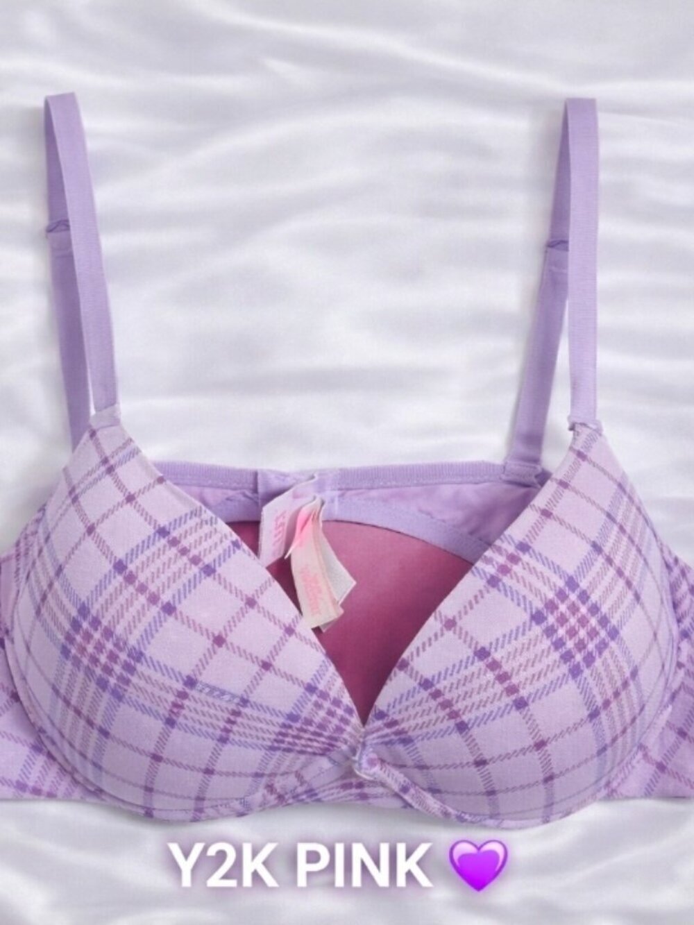 Victoria’s Secret PINK Purple Plaid Push Up Bra 36DD Y2K Preppy Cute